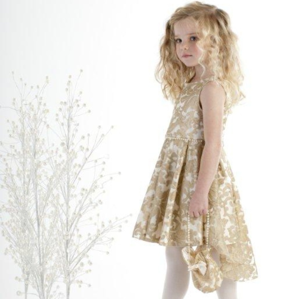 Biscotti Hi/Low Gold Damask Dress